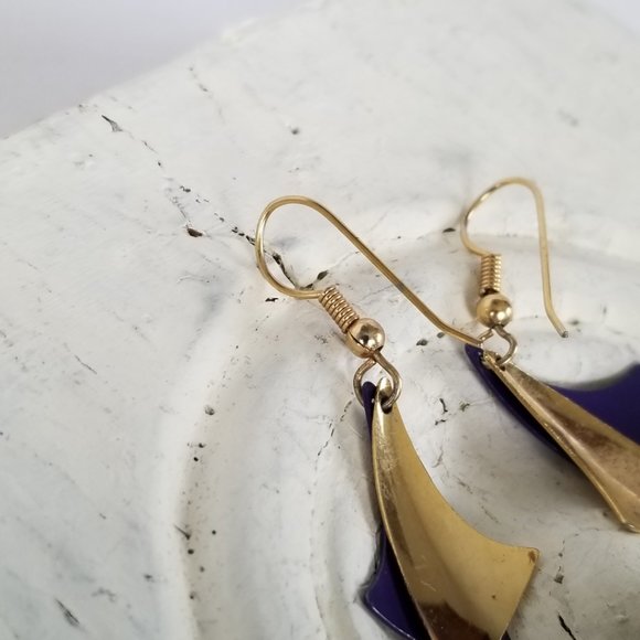 Blue & Gold Metal Earrings for Pierced Ears - Picture 7 of 10